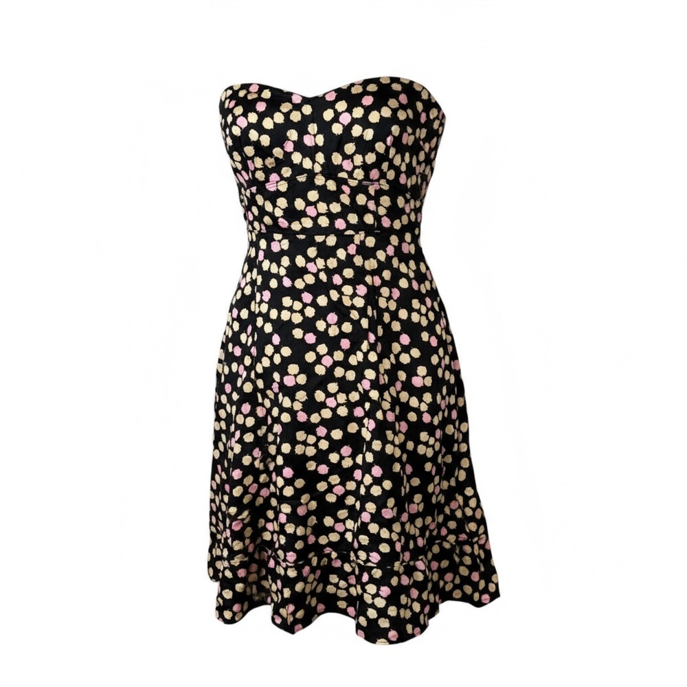 J Crew Women's Strapless Pink and Cream Dots Print Silk Dress